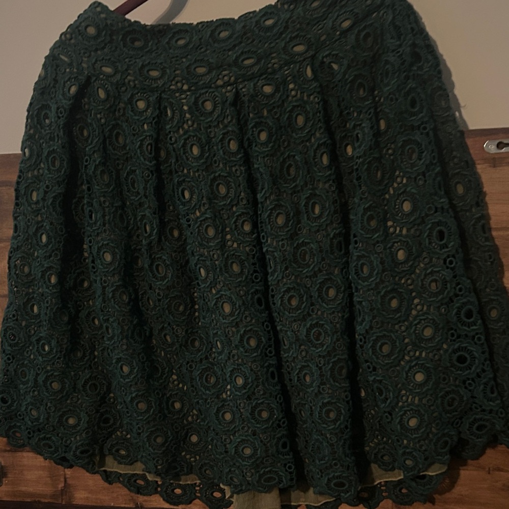 Moulinette Soeurs Forest Green Lace A-Line Skirt